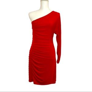 LAUNDRY by Shelli Segal Rouge One Sleeve Ruched Side Fitted Dress Sz 4